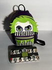 Loungefly Beetlejuice Mini Backpack Wallet Set Green Purple Cartoon Stripe Bag