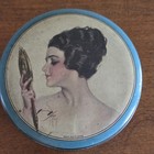 Harrison Fisher Tindeco Round Blue Metal Tin  reflections  Woman W Mirror 3 75 