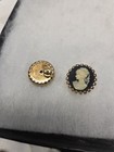 Vtg Nos Gp Black White Pierced Cameo Earrings