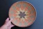 Vtg Coil Basket Grass Hand Woven Star Natural Wicker Bowl Plate Boho 12   