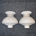 Vianne - Victorian French Blown Cased White Satin Glass Shades Applied Floral