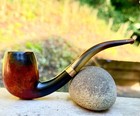 Late 1800s 6 5  Meerschaum Swan Neck - 18ct Rose Gold Band   Horn Stem  england 