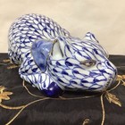 Vintage Ardrea By Sadek Japan  Large Sleeping Cat  White   Blue Ceramic