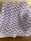 New Handmade Crocheted Afghan Blanket Vstitch Throw Approx56x42 Wh Lavender Pink