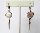 Pair Of Vintage 2 1 2-inch Coin Pearl Earrings With Drop boho shabby Chic hippie