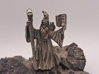 Vintage Pewter Wizard With Staff  Crystal  Owl And Book - Mounted On Rock