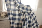 Antique French Vichy Check Fabric Large Cotton Panel Blue Checkered Cloth