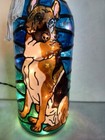 German Shepherd Bottle Lamp Hand Painted Stained Glass Look