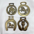 Brass Horse Medallion Lot Of 7 Antique To Vintage Farm Horseshoe Laurel Harness