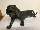 Old Japanese Bronze Roaring Tiger Statue W 44 8cm Art Sculpture Antimony Vintage