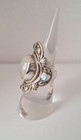 Nepal Vintage Large Moonstone 925 Sterling Silver Blue Topaz Signed Ring Size 6
