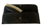 Vtg Real Ebony Lint Brush Travel Gentlemans With Leather Cloth Lined Snap Pouch