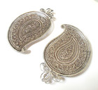 Pair Antique Indian Silver Pin Dishes Filigree Paisley