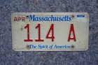Massachusetts Spirit Of America License Plate   114 A