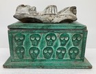 Vtg Hand Carved Wood Skeleton On Day Dead Folk Trinket Coffin Skull Storage Box