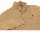 new - Polo Ralph Lauren Mens Classic 3 Button Cotton Sweater - Camel   S - 4xl