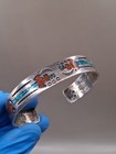 Native American Sterling Silver Inlay Cuff Bracelet 6 5  Adjustable
