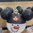 Disney Parks Snowman Mickey Mouse Hat Ears Christmas Holiday Glass Ornament New