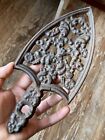 Genuine 19th C Antique Sad Gas Iron Trivet Stand Cathedral Floral Scroll 1800s