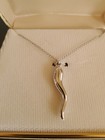 Marvel Sterling Silver Italian Lucky Horn 18  Chain Necklace Pendant New Vintage