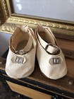 Antique vintage Oil Cloth Toe Buckle Larger Doll Shoes