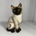 Enesco Vtg Siamese Rare Green Eyes Porcelain Ceramic Cat Kitten Kitty Figurine