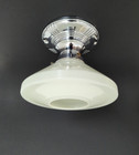 1930s Vintage Art Deco Ivory Glass Ceiling Light Fixture With Chrome Base