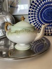 Vintage antique Hand Painted Teapot Mint Green Heavy Gold Porcelain 8 25   