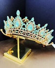 Gold Crown Crystal Tiara  Princess Crown  Gold Wedding Tiara  Lime Cream Crown
