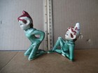Vtg Japan Ceramic Kneeling lounging Green Pixie Elf Red Hat Christmas Figurine