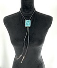Native American Navajo Vintage Cluster Turquoise Sterling Silver Bolo Tie
