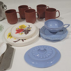 Vtg Mixed Mcm Kids Toy Dishes Tin Aluminum Pots Pans Tea Party Set Plastic Nice 
