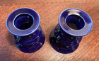 2 Vintage Cobalt Blue Porcelain Candlestick Holders 2 25  Japan