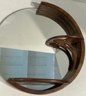 Vintage Art Deco Period 40   s Midcentury 12    Round Mirror Wood Curved Shelves