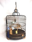 Antique Carved Wood   Bamboo Round Bird Cage Oriental Asian Chinese Complete
