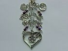 Purple Beads Flower Heart Flowers Usa Flag Key Chain Purse Charm Bag Clip Fob