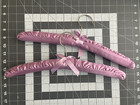 Vintage Mauve Satin Padded Clothes Hangers Pair Gold Tone Hooks Bows Lingerie