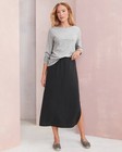 Eileen Fisher Tencel Seersucker Crepe Check Pull-on Slit Midi Skirt Gray M New