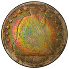 1858-o H10c Seated Liberty Half Dime Pcgs G06  pop  1  - Pretty Rainbow Toning