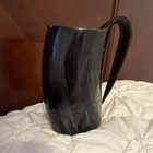 Black Horn Beer Mug With Wolf Engraving Breweriana Collectible