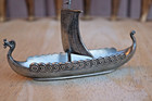 Vintage Open Salt Dip Dish Pewter Viking Ship Norway