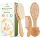 4 Piece Baby Brush And Comb Set  Wooden Baby Brush With Natural Ultra Soft Go   
