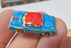 Vintage Tin Toy Car Japan Blue Tin Lithograph Mini Toyota Wheels Roll New