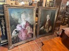 Pair Of Large Antique Oil Paintings On Canvas Gilt Frame