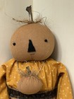 16  Handmade Primitive Fall Halloween Pumpkin Head Doll With Pumpkin Necklace