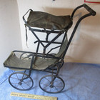 Antique Baby Doll Buggy Stroller  Folding Carriage As Found Wood Handle