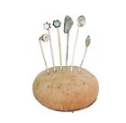 11 Pc Lot Antique Vintage Stick Hat Pins Abalone Mother Of Pearl Rhinestone