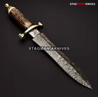 Custom Hand Forged Damascus Steel Hunting King Dagger Knife Vintage Stag Handle