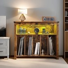 Vinyl Record Player Stand Lp Album Turntable Display Cabinet W  Led Power Ports