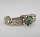 Vtg Fred Harvey Navajo Sterling Silver Cerrillos Turquoise Stamped Cuff Bracelet
